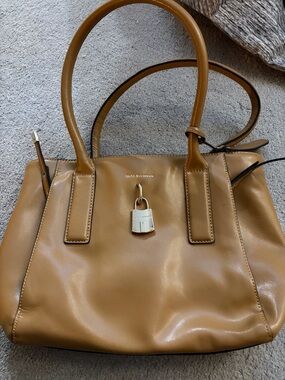 Dana Buchman Camel Tan Leather Satchel with Padlock Accent